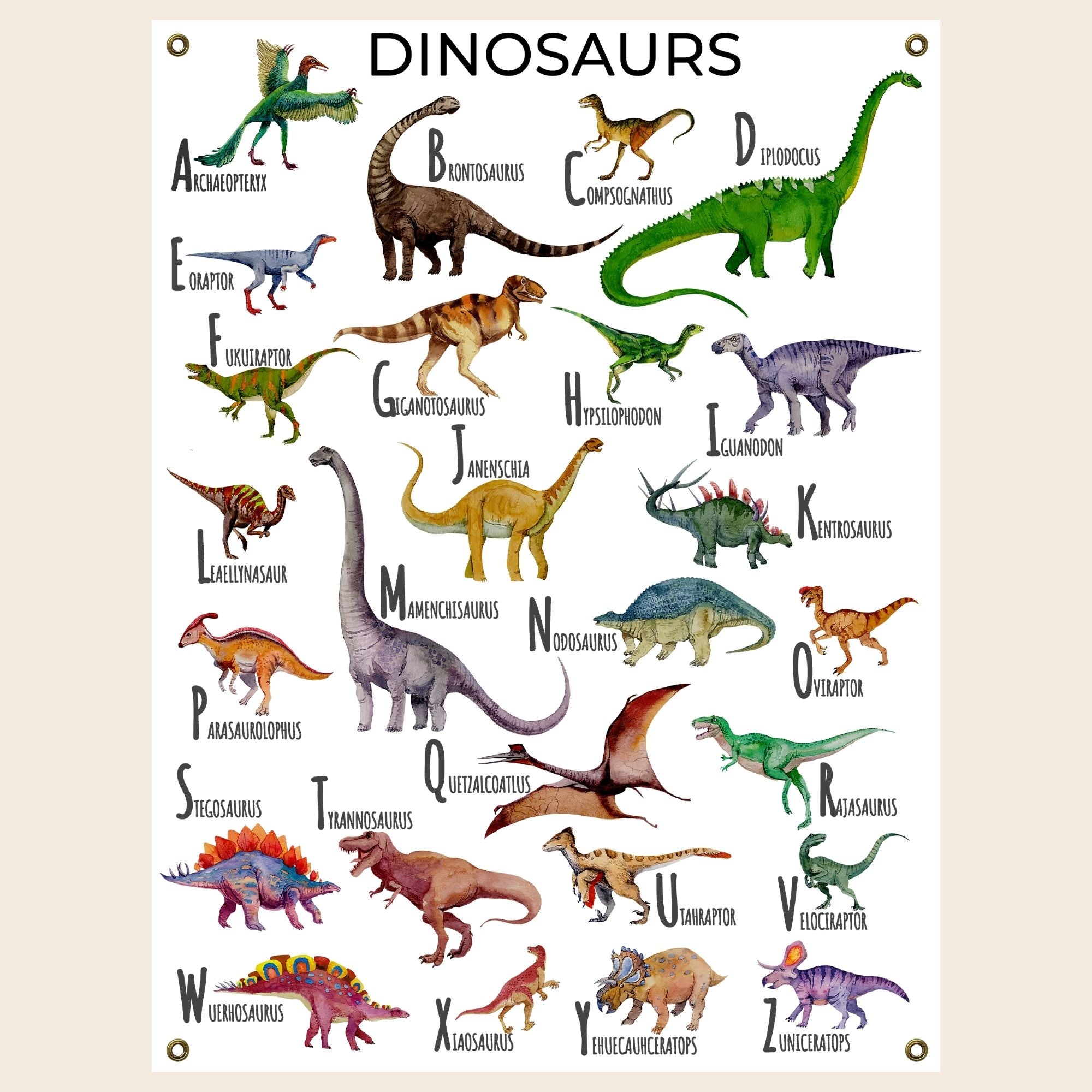 Dinosaur Alphabet Poster on Archival Fine Art Paper or Canvas - Dera Design