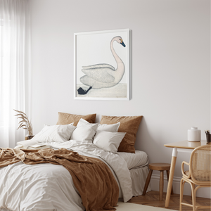 Framed Rudbeck Swan over a bed.