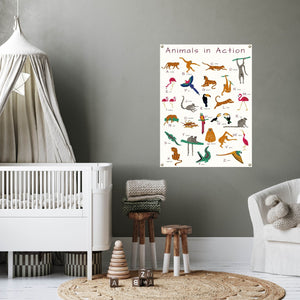 cartoon animal alphabet poster in a child's nursery