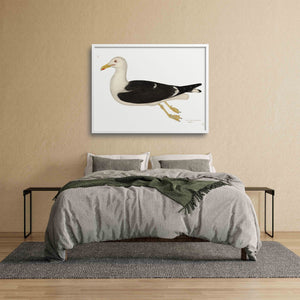 Rudbeck gull art print over a bed.