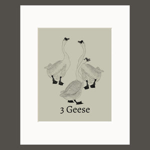 Set of 3 Sage Green Counting Geese Art Prints with Mats