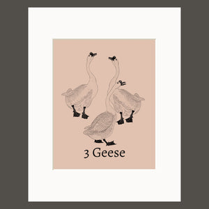 Set of 3 Dusty Pink Counting Geese Art Prints with Mats
