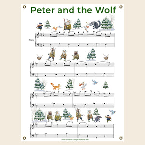 Peter and the Wolf canvas poster with brass grommets.