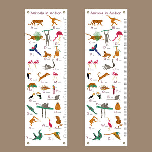 Animals in action alphabet growth chart printed on canvas