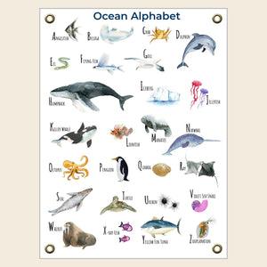 ocean alphabet canvas poster with brass grommets