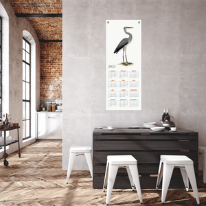 Rudbeck 2023 Heron calendar on a loft wall.