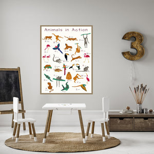 animals in action alphabet poster in a child's playroom