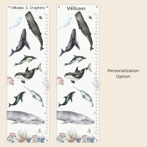 Personalized custom whale and dolphin growth chart in canvas with brass grommets. 