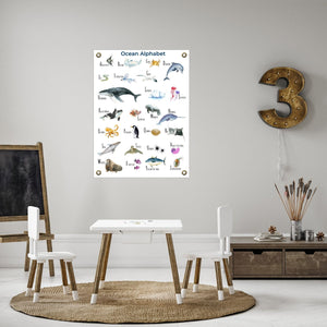 Playroom with ocean alphabet canvas poster with brass grommets