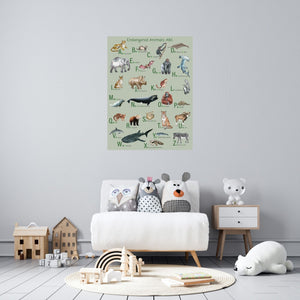 Endangered animals alphabet poster in a child's room.