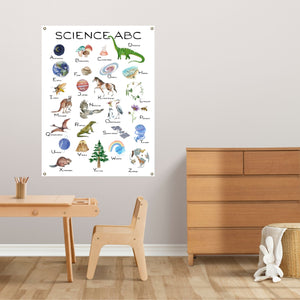 Large canvas science alphabet poster in a toddler's room.