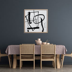 Saburo Hasegawa abstract calligraphy print over a dining table in a Japandi Style room