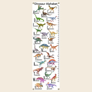 Archival fine art canvas with brass grommets; eco-friendly pigment inks; 26 original dinosaurs in watercolors with authentic names in alphabetical order. Made in Canada.