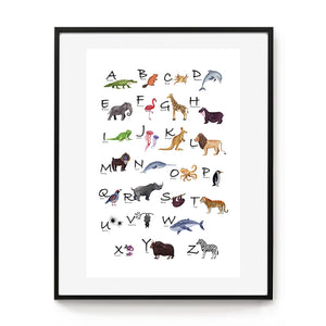 Animal alphabet poster with archival paper and inks