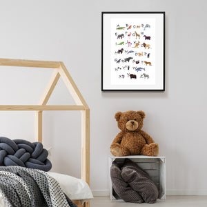 animal alphabet poster on archival paper in child's room