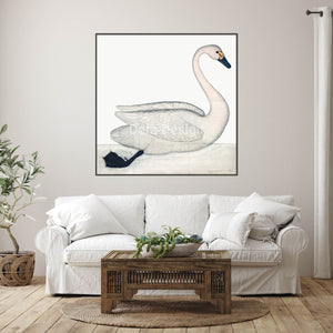 Rudbeck's fine art watercolor swan in a living room. 