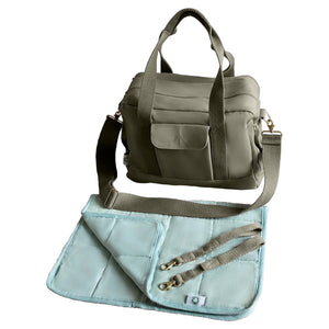 GOTS-Certified Organic Canvas Diaper Bag in Olive with Accessories