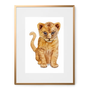 watercolor lion cub art print