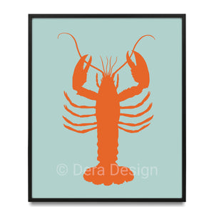 Lobster art print on an aqua background.