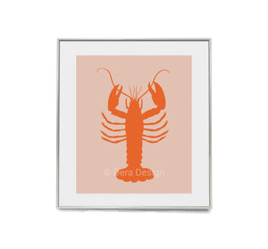 Lobster art print on a pink background.