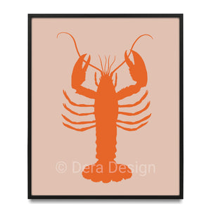 Framed lobster art print.
