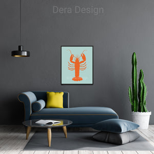 Lobster art print in a living room.