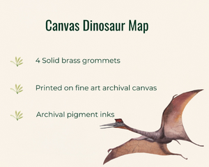Blue Dinosaur World Map on Fine Art Canvas or Archival Paper