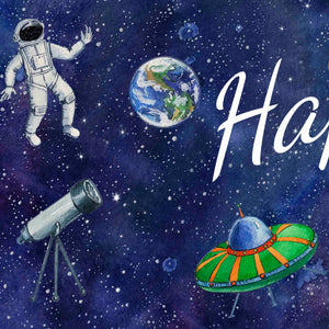 closeup of space birthday banner