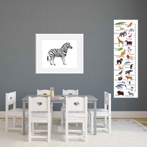 Alphabet growth chart with watercolor animals on exhibition canvas with brass grommets