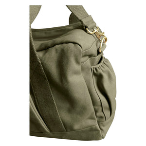 GOTS-Certified Organic Canvas Diaper Bag in Olive with Accessories edge