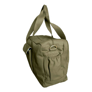 GOTS-Certified Organic Canvas Diaper Bag in Olive with Accessories from side