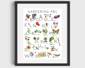 Gardening alphabet poster on fine art paper.
