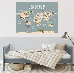 dinosaur world map in child's room