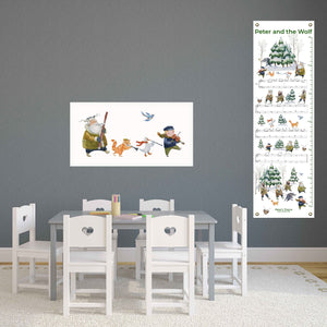 Peter and the wolf growth chart in a playroom.